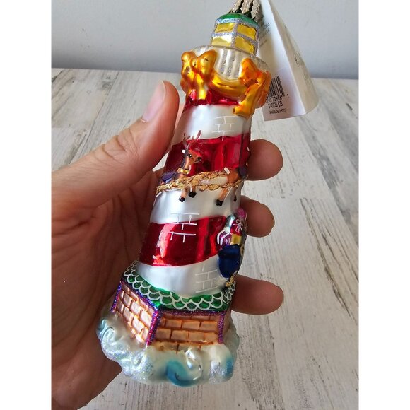 Vintage radko seaside delivery lighthouse sleigh reindeer ornament glass Xmas tr - Picture 5 of 7